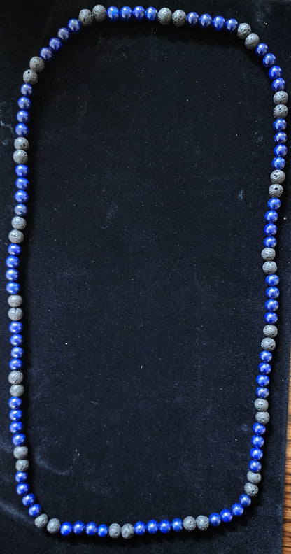 Lapis Lazuli-Lava Bead Necklace (16-inch)